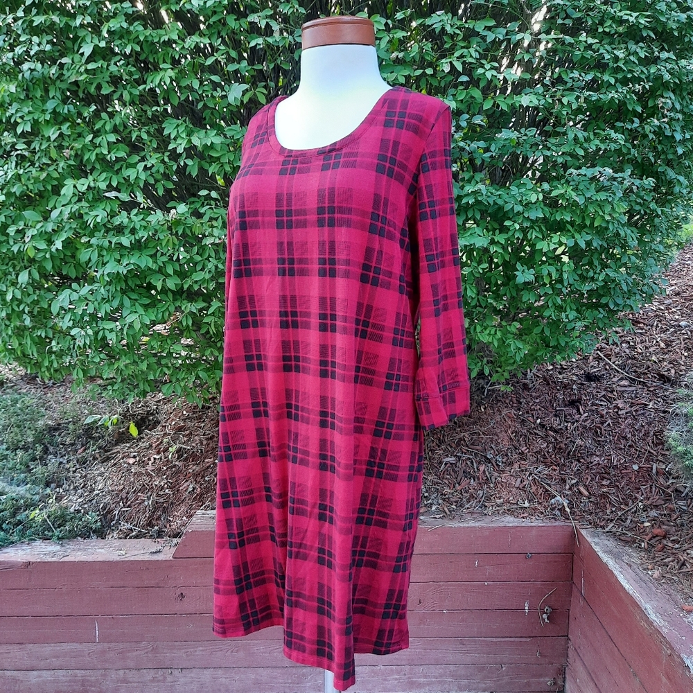 Soma Embraceable Sleepshirt Plaid Print Dress Lounge Pajamas Nightgown Large Red